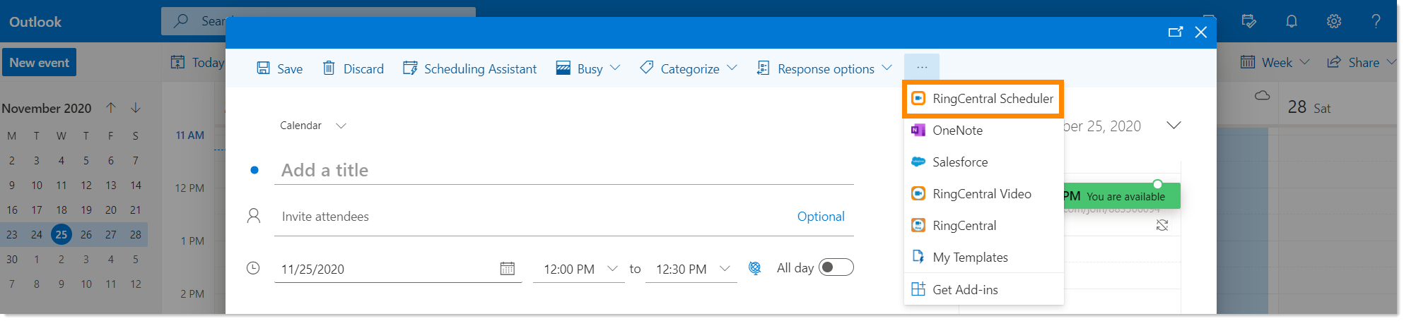 Scheduling A RingCentral Video Meeting Via Outlook RingCentral Video
